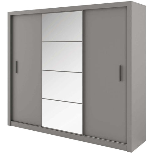 Lenart Dulap din pal cu 3 usi glisante si oglinda Idea 01 Gri Mat, l250xA60xH215 cm