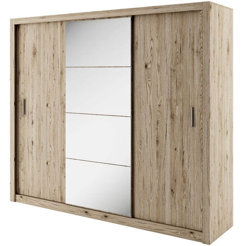 Lenart Dulap din pal cu 3 usi glisante si oglinda Idea 01 Stejar San Remo, l250xA60xH215 cm