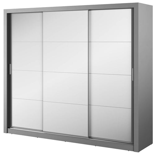 Lenart Dulap din pal cu 3 usi glisante si oglinda Idea 01 Triple Gri Mat, l250xA60xH215 cm