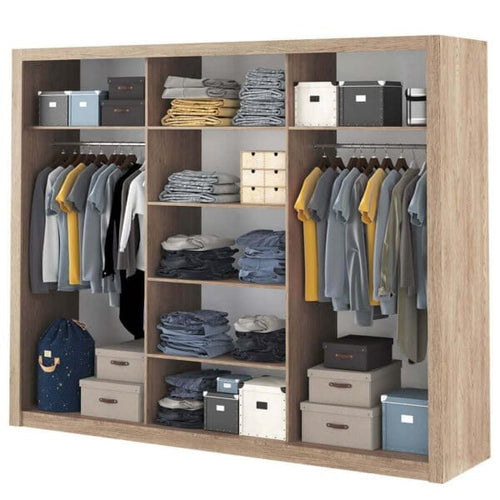 Lenart Dulap din pal cu 3 usi glisante si oglinda Idea 01 Triple Stejar Shetland, l250xA60xH215 cm