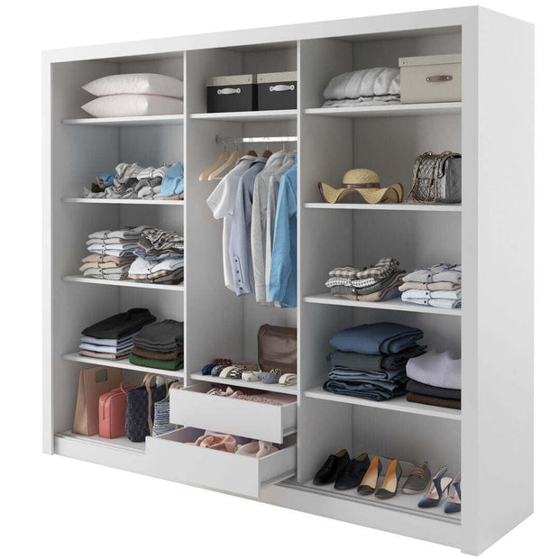 Lenart Dulap din pal cu 3 usi glisante si oglinda Idea 11 Alb Mat, l250xA60xH215 cm