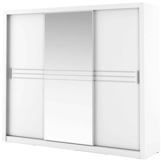 Lenart Dulap din pal cu 3 usi glisante si oglinda Idea 11 Alb Mat, l250xA60xH215 cm
