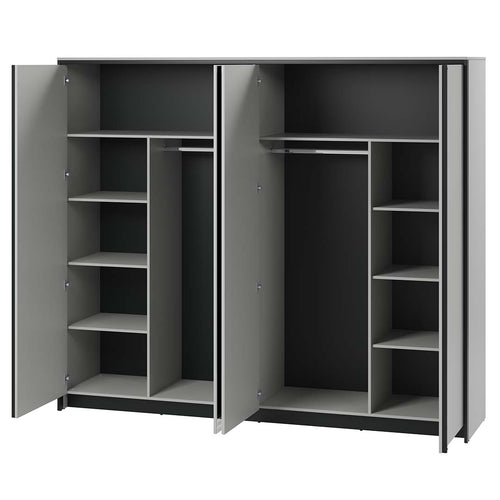 Lenart Dulap din pal, cu 4 usi glisante si oglinda, Gris GS-01 Gri / Negru, l250xA63xH215 cm