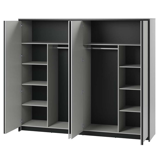 Lenart Dulap din pal, cu 4 usi glisante si oglinda, Gris GS-01 Gri / Negru, l250xA63xH215 cm