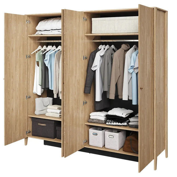 Lenart Dulap din pal, cu 4 usi si oglinda, Cozy CZ-01 Stejar, l220xA63xH216 cm