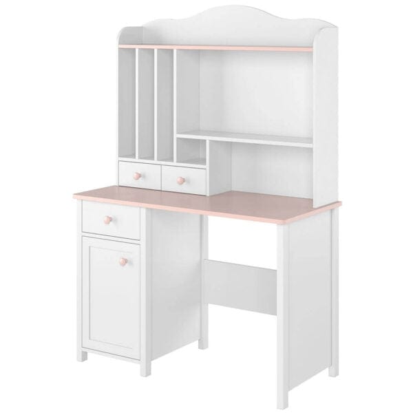 Lenart Masa de birou din pal, cu 1 sertar si 1 usa, pentru copii si tineret, Luna 03 Alb / Roz, L110xl52xH76 cm