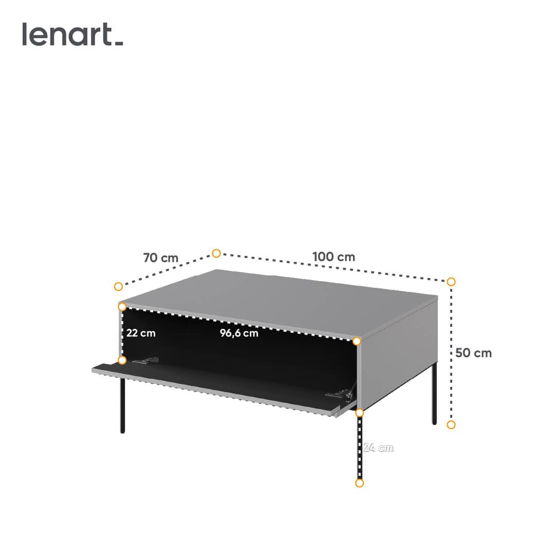 Lenart Masa de cafea din pal si metal, cu spatiu de depozitare, Trend TR-09 V2 Gri / Negru, L100xl70xH50 cm