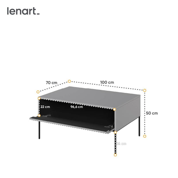 Lenart Masa de cafea din pal si metal, cu spatiu de depozitare, Trend TR-09 V2 Gri / Negru, L100xl70xH50 cm