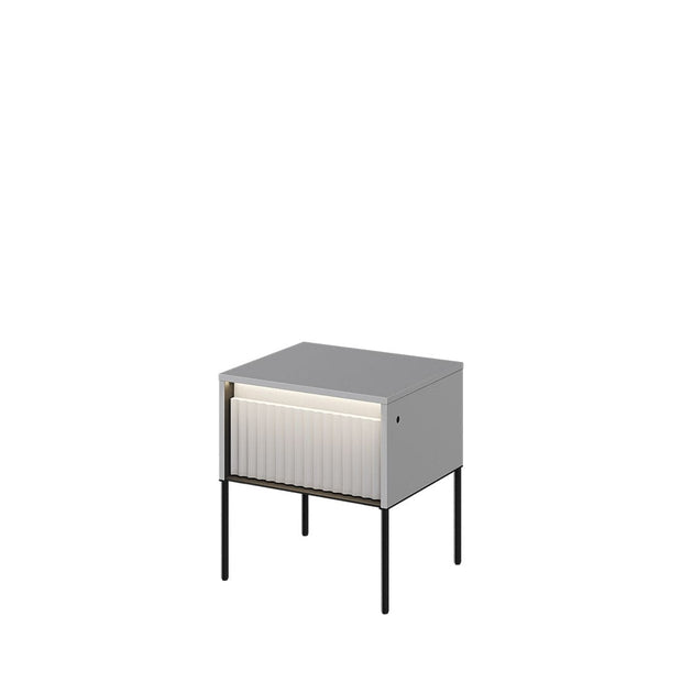 Lenart Noptiera din MDF, pal si metal, cu 1 sertar si LED inclus, Trend TR-10 Gri / Negru, l40xA46xH50 cm