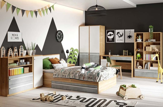 Lenart Noptiera din pal, cu 1 sertar, pentru copii si tineret, Plano 09 Stejar / Gri, l45xA41xH50 cm