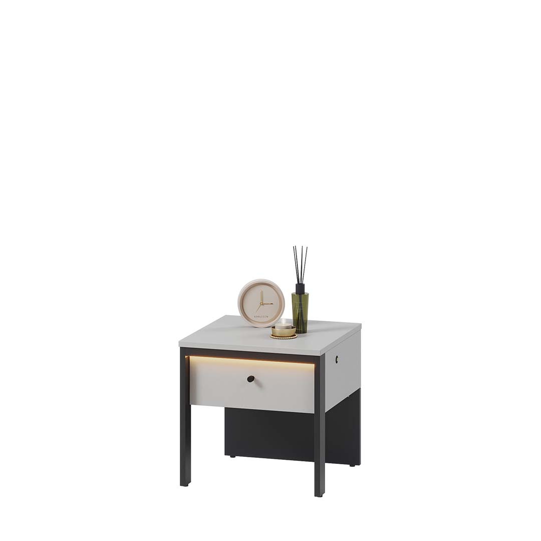 Lenart Noptiera din pal si MDF, cu 1 sertar si LED inclus, Gris GS-05 Gri / Negru, l40xA40xH40 cm