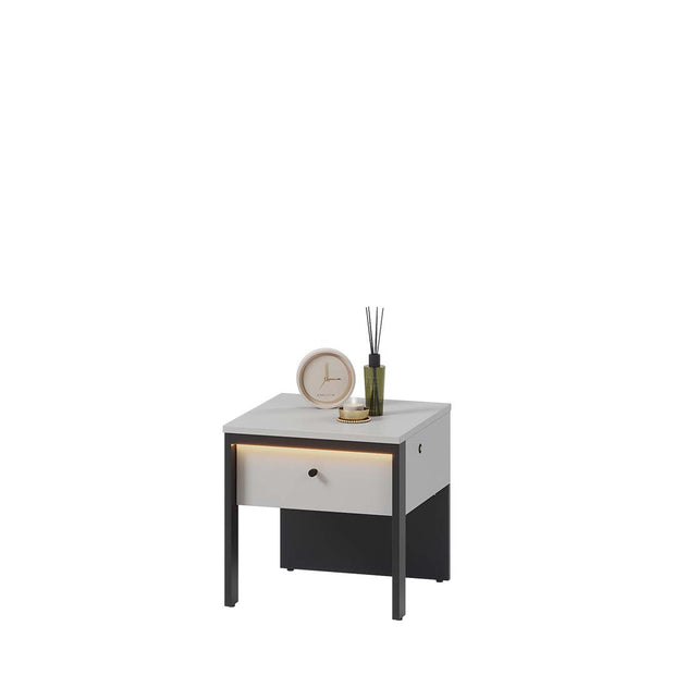 Lenart Noptiera din pal si MDF, cu 1 sertar si LED inclus, Gris GS-05 Gri / Negru, l40xA40xH40 cm