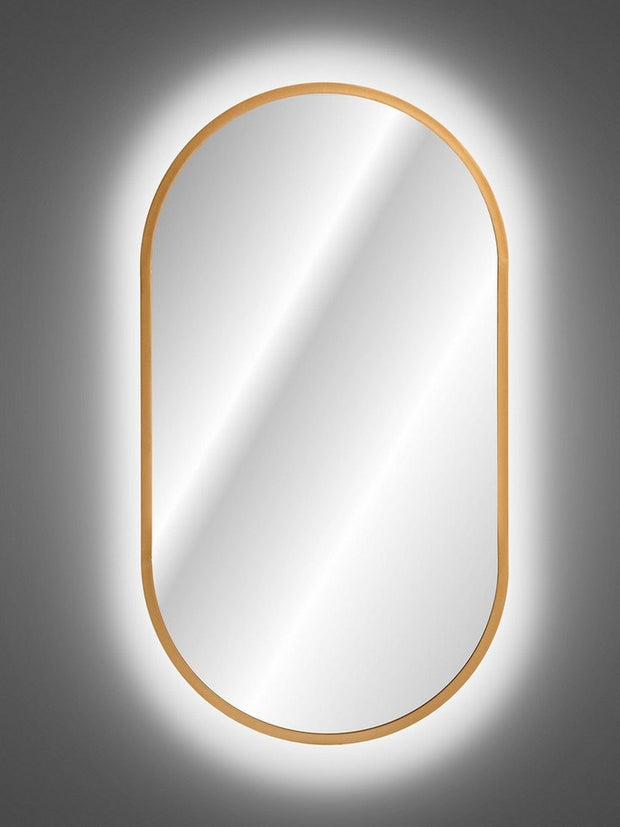 Oglinda Baie Apollo Auriu cu Iluminare Led, IP21, Ovala l50xH90 cm (1)