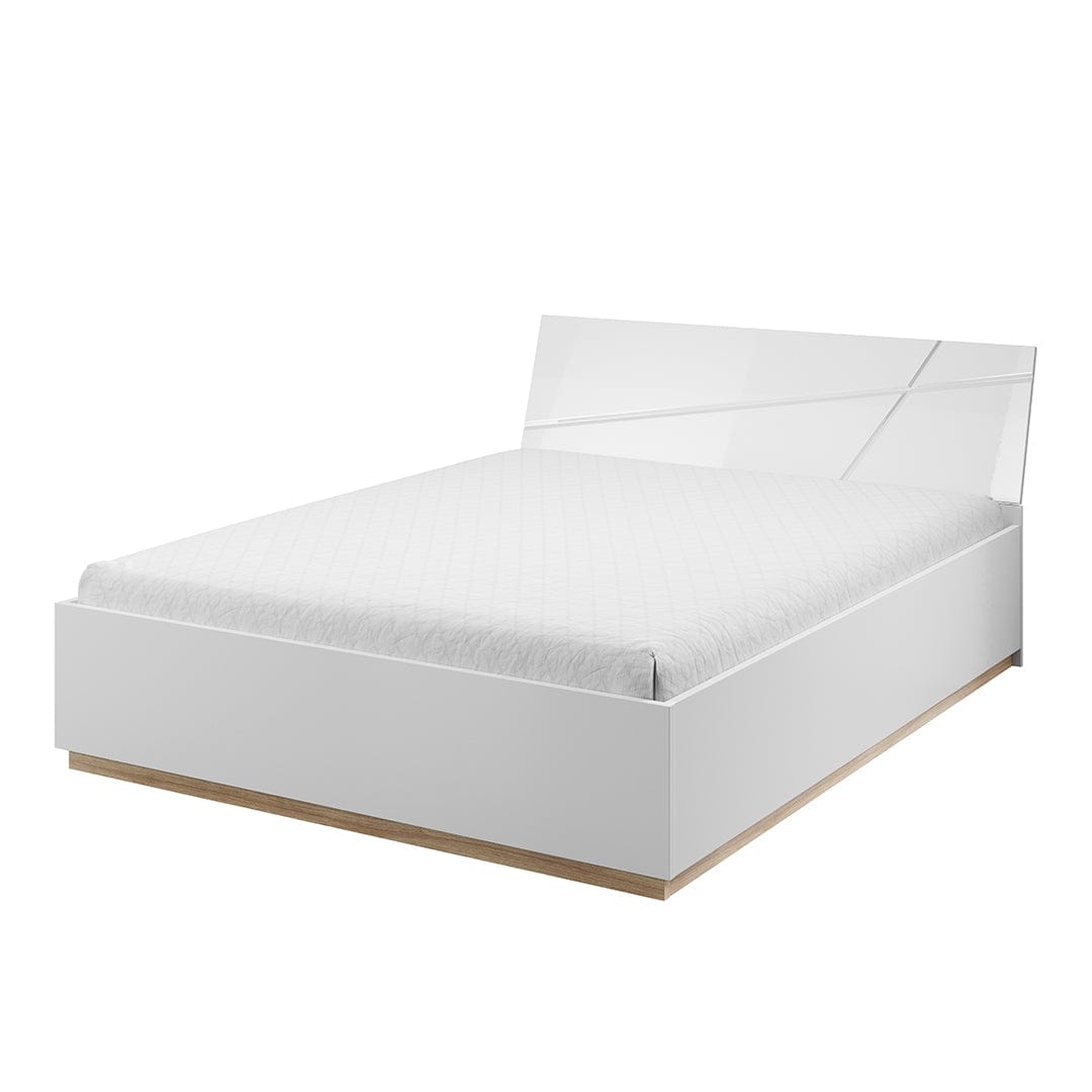 Lenart Pat rabatabil cu lada de depozitare, din pal, Futura 13 Alb Mat / Stejar Riviera, 200 x 180 cm