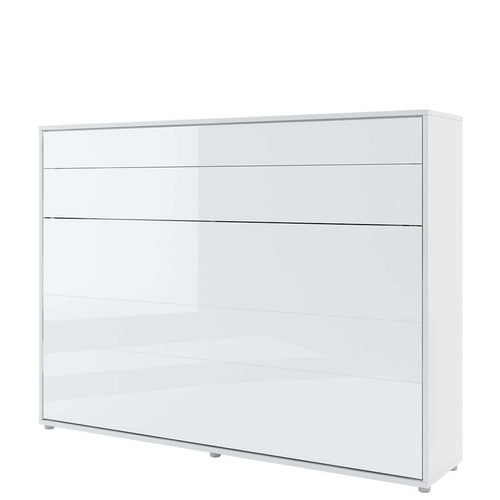 Pat rabatabil pe perete, cu mecanism pneumatic si somiera inclusa, Bed Concept Horizontal Alb Lucios, 200 x 140 cm