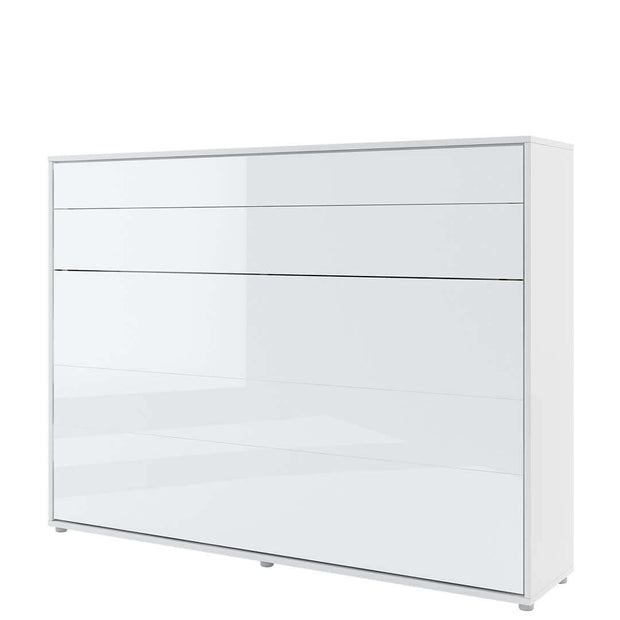Pat rabatabil pe perete, cu mecanism pneumatic si somiera inclusa, Bed Concept Horizontal Alb Lucios, 200 x 140 cm