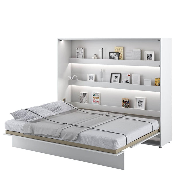 Lenart Pat rabatabil pe perete, cu mecanism pneumatic si somiera inclusa, Bed Concept Horizontal Alb Lucios, 200 x 160 cm