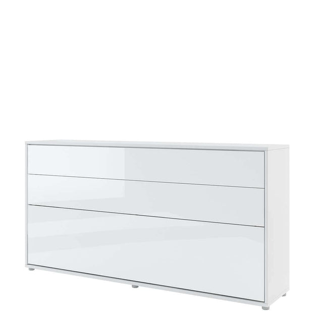 Pat rabatabil pe perete, cu mecanism pneumatic si somiera inclusa, Bed Concept Horizontal Alb Lucios, 200 x 90 cm
