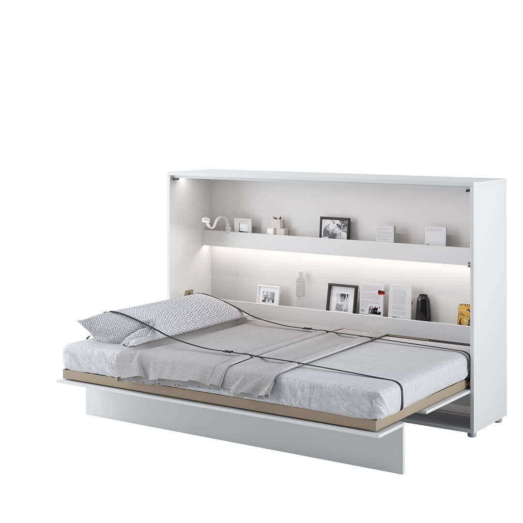 Lenart Pat rabatabil pe perete, cu mecanism pneumatic si somiera inclusa, Bed Concept Horizontal Alb Mat, 200 x 120 cm