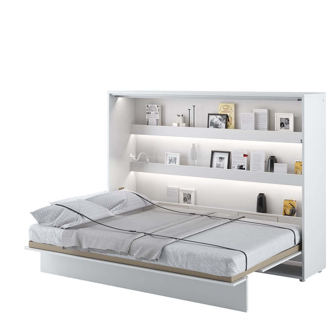 Lenart Pat rabatabil pe perete, cu mecanism pneumatic si somiera inclusa, Bed Concept Horizontal Alb Mat, 200 x 140 cm