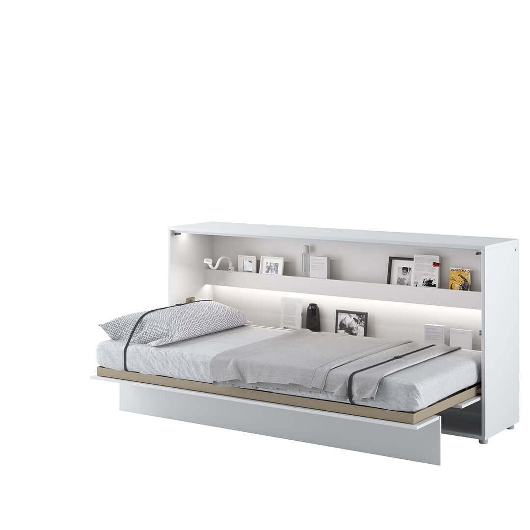 Pat rabatabil pe perete, cu mecanism pneumatic si somiera inclusa, Bed Concept Horizontal Alb Mat, 200 x 90 cm (2)