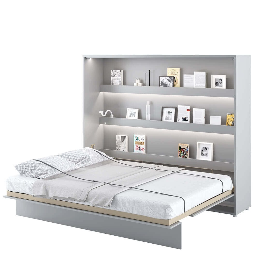 Pat rabatabil pe perete, cu mecanism pneumatic si somiera inclusa, Bed Concept Horizontal Gri Mat, 200 x 160 cm (2)