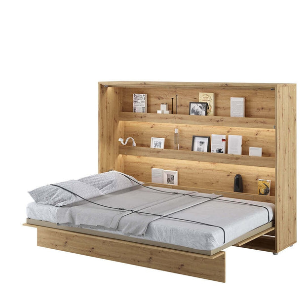 Lenart Pat rabatabil pe perete, cu mecanism pneumatic si somiera inclusa, Bed Concept Horizontal Stejar Artisan, 200 x 140 cm
