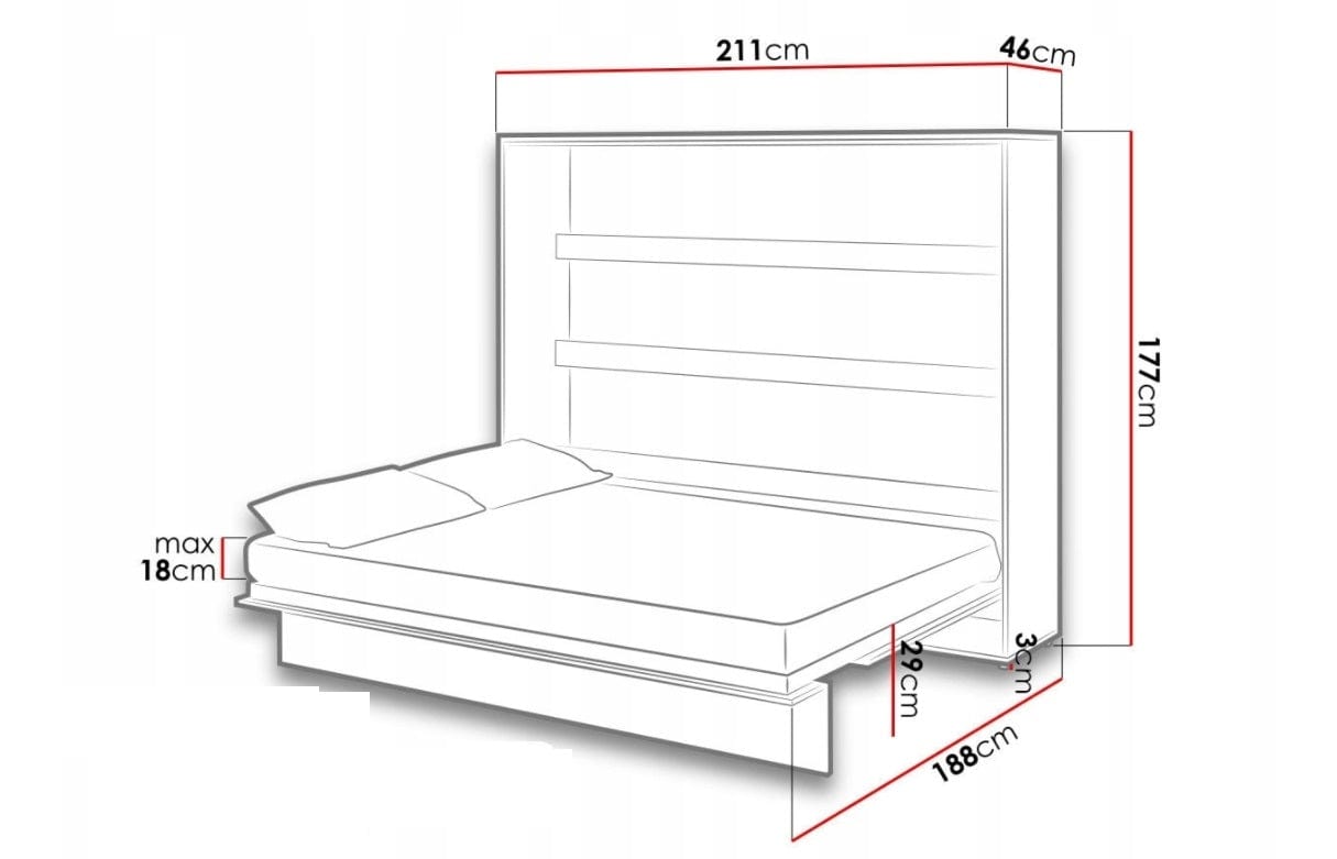 Pat rabatabil pe perete, cu mecanism pneumatic si somiera inclusa, Bed Concept Horizontal Stejar Artisan, 200 x 160 cm (3)