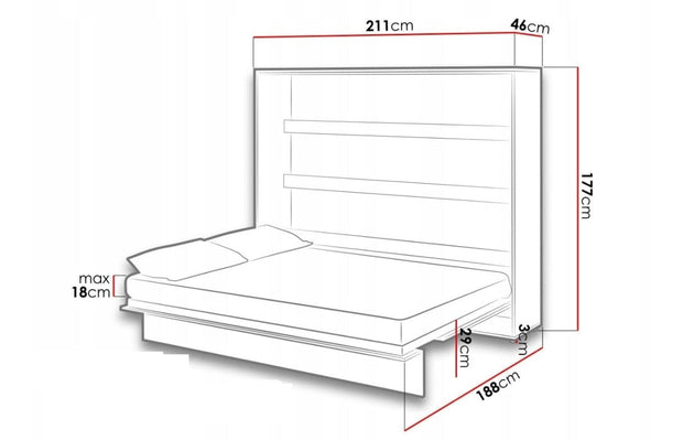 Pat rabatabil pe perete, cu mecanism pneumatic si somiera inclusa, Bed Concept Horizontal Stejar Artisan, 200 x 160 cm (3)