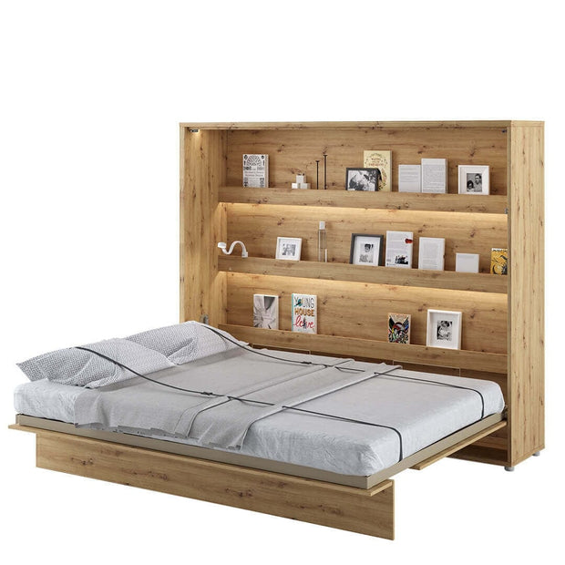 Pat rabatabil pe perete, cu mecanism pneumatic si somiera inclusa, Bed Concept Horizontal Stejar Artisan, 200 x 160 cm (2)