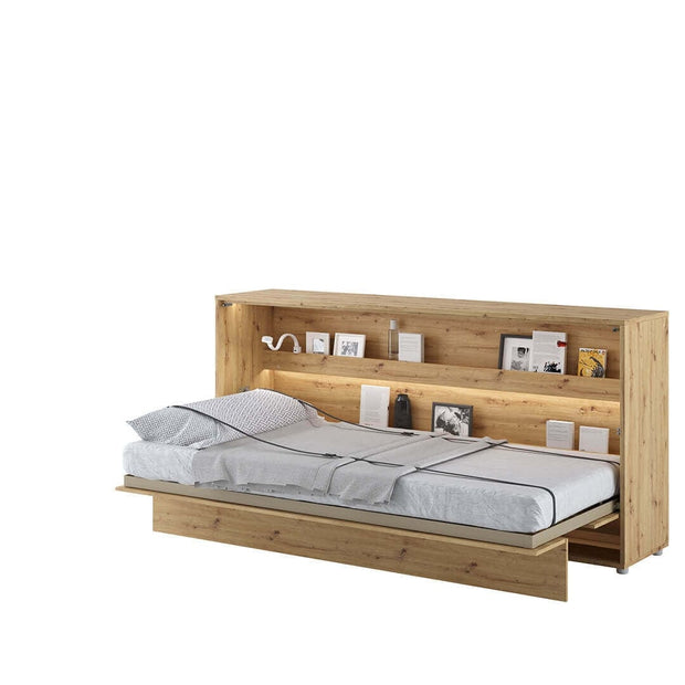 Pat rabatabil pe perete, cu mecanism pneumatic si somiera inclusa, Bed Concept Horizontal Stejar Artisan, 200 x 90 cm (2)