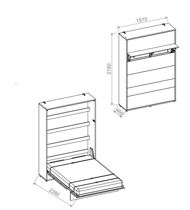 Lenart Pat rabatabil pe perete, cu mecanism pneumatic si somiera inclusa, Bed Concept Vertical Alb Lucios, 200 x 140 cm