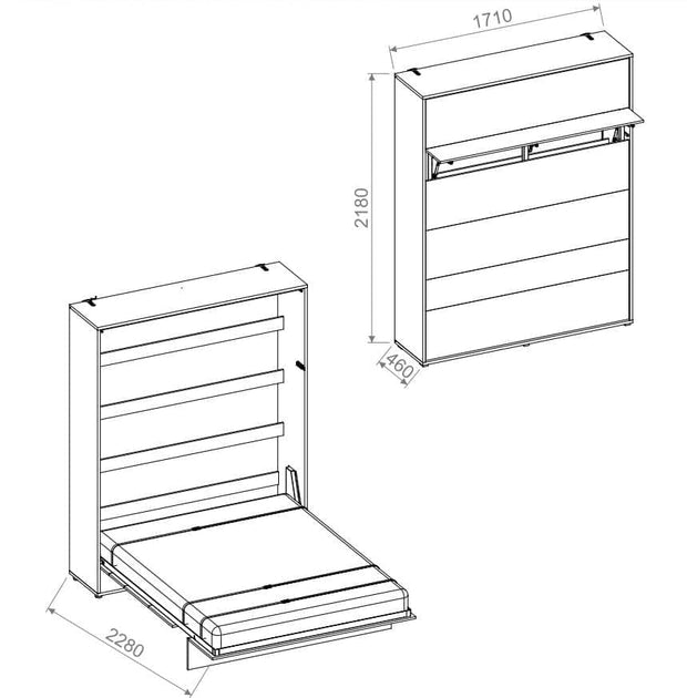 Pat rabatabil pe perete, cu mecanism pneumatic si somiera inclusa, Bed Concept Vertical Alb Lucios, 200 x 160 cm (2)