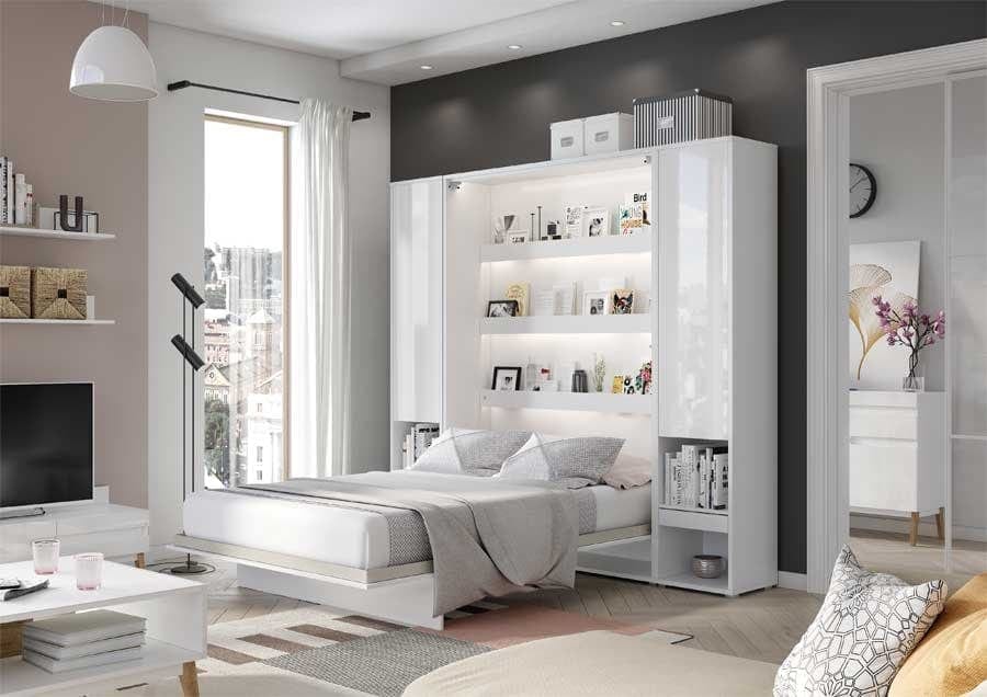 Pat rabatabil pe perete, cu mecanism pneumatic si somiera inclusa, Bed Concept Vertical Alb Mat, 200 x 180 cm (7)
