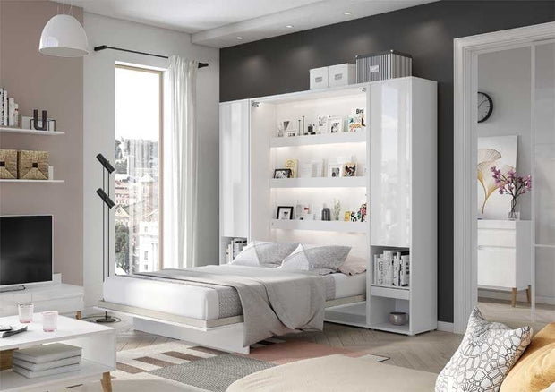 Pat rabatabil pe perete, cu mecanism pneumatic si somiera inclusa, Bed Concept Vertical Alb Mat, 200 x 180 cm (7)