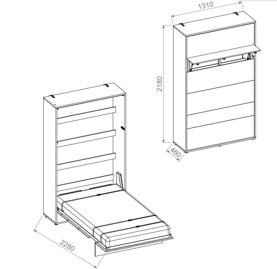 Lenart Pat rabatabil pe perete, cu mecanism pneumatic si somiera inclusa, Bed Concept Vertical Stejar Artisan, 200 x 120 cm