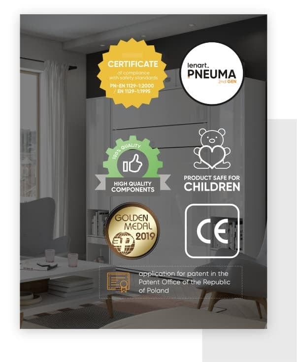 Lenart Pat rabatabil pe perete, cu mecanism pneumatic si somiera inclusa, Bed Concept Vertical Stejar Artisan, 200 x 180 cm
