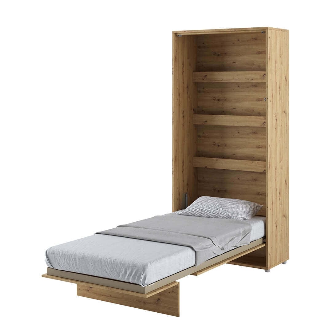 Lenart Pat rabatabil pe perete, cu mecanism pneumatic si somiera inclusa, Bed Concept Vertical Stejar Artisan, 200 x 90 cm