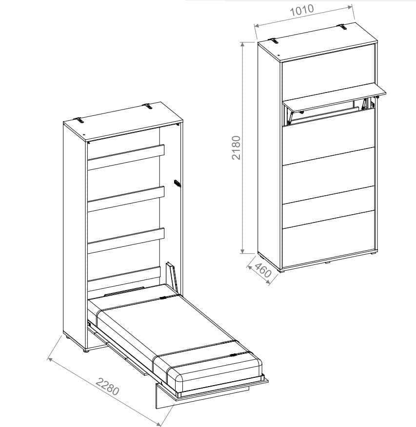 Lenart Pat rabatabil pe perete, cu mecanism pneumatic si somiera inclusa, Bed Concept Vertical Stejar Artisan, 200 x 90 cm