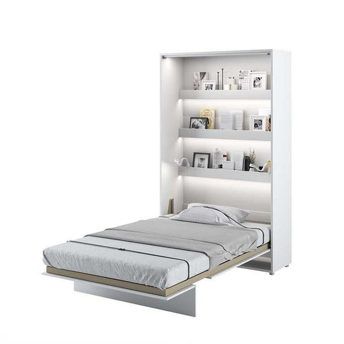 Pat rabatabil pe perete, cu mecanism pneumatic, sistem LED si somiera inclusa, Bed Concept Vertical Alb Mat, 200 x 120 cm