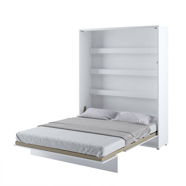 Pat rabatabil pe perete, cu mecanism pneumatic, sistem LED si somiera inclusa, Bed Concept Vertical Alb Mat, 200 x 160 cm (1)