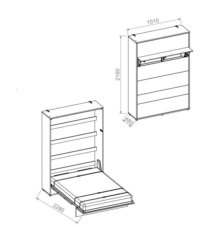 Pat rabatabil pe perete, cu mecanism pneumatic, sistem LED, somiera si 2 dulapuri BC07, Bed Concept Vertical Alb Mat, 200 x 140 cm, l241xA46xH218 cm (6)