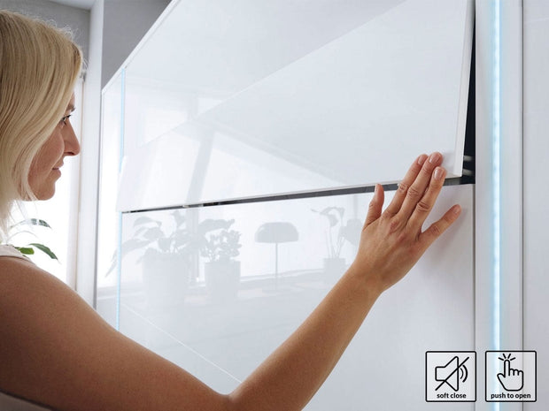 Pat rabatabil pe perete, cu mecanism pneumatic, sistem LED, somiera si 2 dulapuri BC07, Bed Concept Vertical Alb Mat, 200 x 140 cm, l241xA46xH218 cm (11)