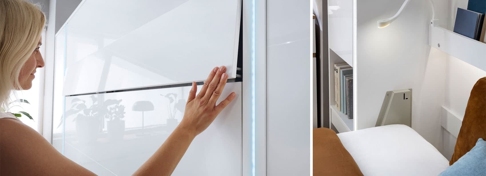 Pat rabatabil pe perete, cu mecanism pneumatic, sistem LED, somiera si 2 dulapuri BC07, Bed Concept Vertical Alb Mat, 200 x 180 cm, l281xA46xH218 cm (11)