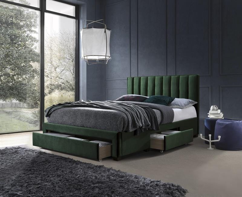 Pat tapitat cu stofa si 3 sertare Graceland Verde inchis, 200 x 160 cm (1)