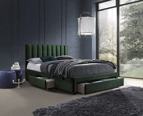 Pat tapitat cu stofa si 3 sertare Graceland Verde inchis, 200 x 160 cm