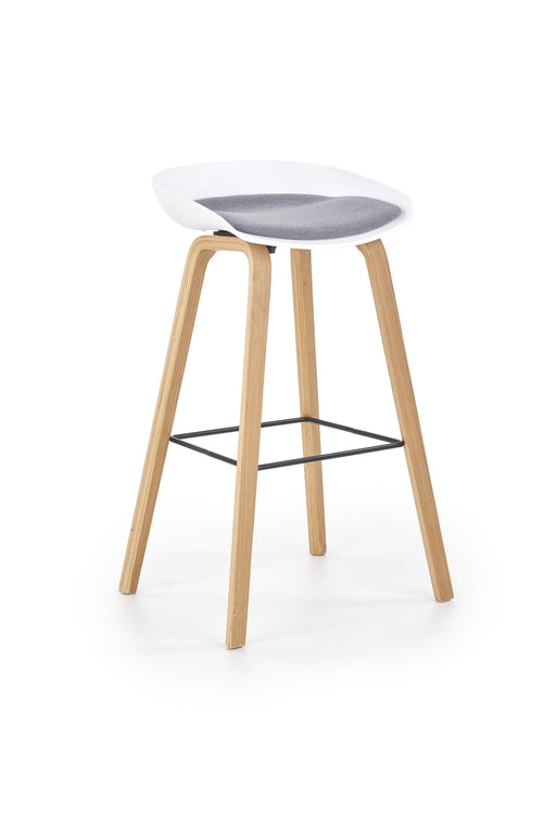 Halmar Scaun de bar cu sezut tapitat cu stofa si picioare din lemn, Hoku-86 Alb / Gri, l51xA43xH81 cm