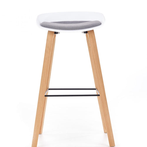 Halmar Scaun de bar cu sezut tapitat cu stofa si picioare din lemn, Hoku-86 Alb / Gri, l51xA43xH81 cm