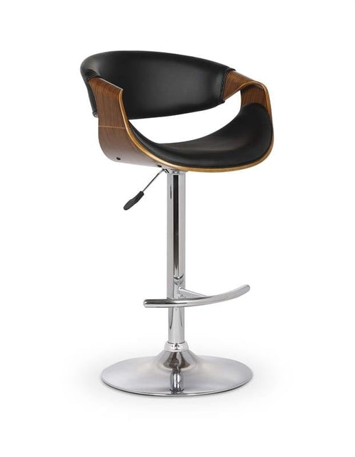 Halmar Scaun de bar din pal, tapitat cu piele ecologica si picior metalic, Hoku-100 Negru / Nuc, l53xA50xH88-109 cm