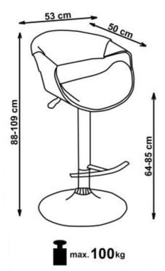 Halmar Scaun de bar din pal, tapitat cu piele ecologica si picior metalic, Hoku-100 Negru / Nuc, l53xA50xH88-109 cm
